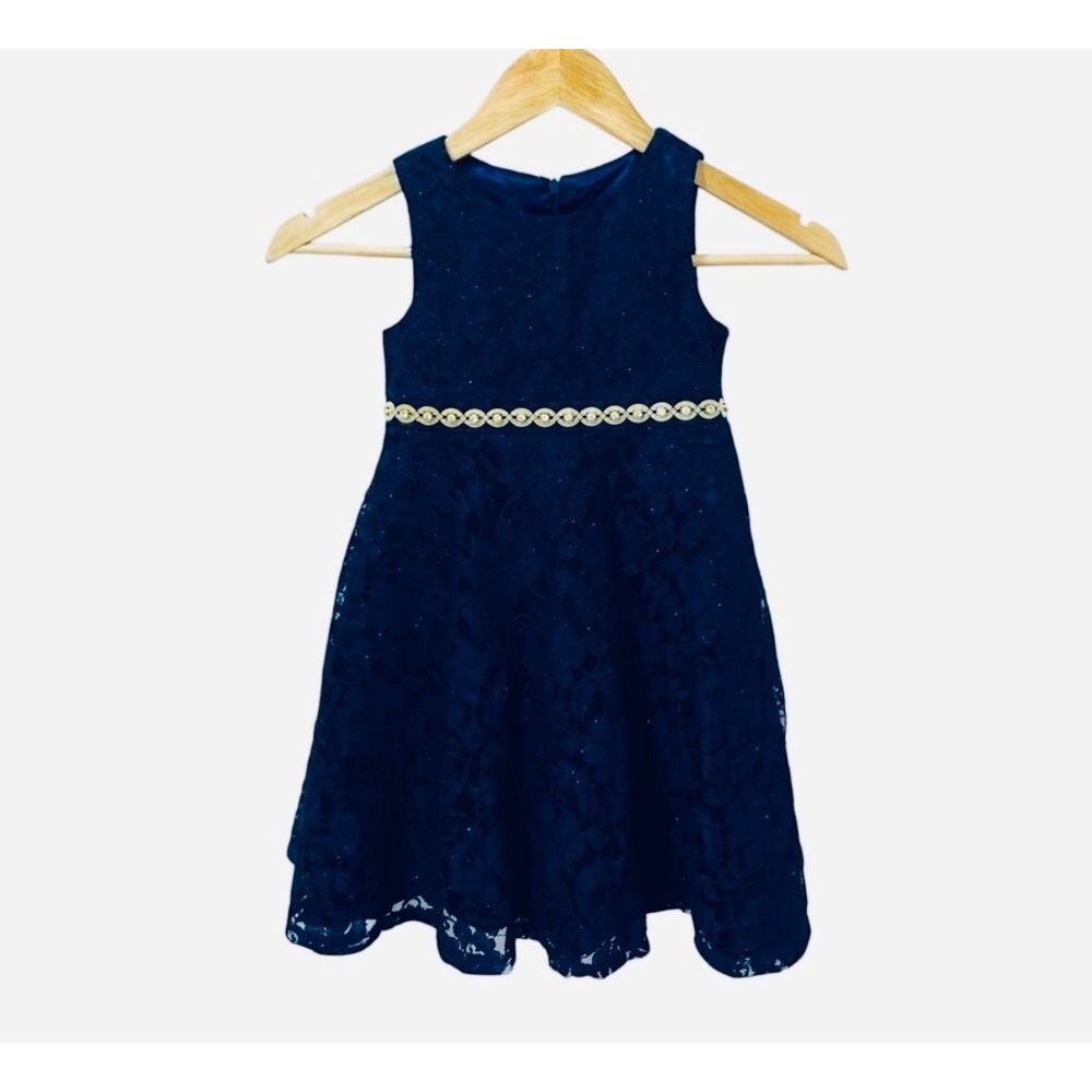 American Princess Girls Size 5 Navy Blue Lace Special Occasion Dress - Picture 5 of 11
